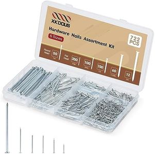 XKDOUS 722pcs 6 Sizes Hardware Nails Assortment Kit, Up to 3"-Long Galvanized Nails, Small Nails,Wood Nails, Wall Nails for Hanging Pictures