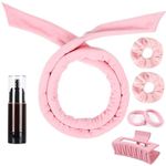 Heatless Curlers Headband, 7 Pcs Heatless Curls Set, Soft Velour Heatless Hair Curler, Hair Curlers No Heat for Hair DIY (Pink, 7Pcs)