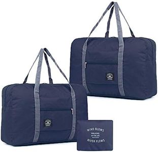 2 Pack Foldable Travel Duffel Bag, Lightweight Carry On Luggage Bag for Women and Men, Waterproof Multipurpose Sport Duffle for Sports, Gym, Vacation, dark blue, 18.9 x 12.6 x 6.3 inches, Fashions