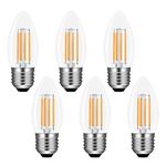 Akynite C35 E27 LED Candle Bulbs 4W Cool White 6000K, 400LM, Equivalent E27 40W Halogen, AC 220V, C35 ES Edison Screw LED Candle Light Bulb Clear for Chandelier, not dimmable, 6pcs