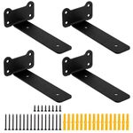 Heavy Duty Floating Shelf Brackets, 4 Pcs 6 Inch Heavy Duty Shelf Brackets for Shelves Support Brackets Wall Mounted, Scaffold Board Shelf Bracket, Black Metal L Bracket, Cat Ear Style Brackets