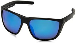 Costa Del Mar Men's 6S9012 FERG XL Polarized Rectangular Sunglasses, Matte Black/Blue Mirrored 580G, 62mm