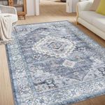 Smiry Area Rugs for Living Room Bedroom, Machine Washable 3x5 Vintage Rugs, Soft Plush Bedside Rug Floor Carpet for Farmhouse Nursery Kitchen Laundry Retro Home Decor, Blue/Grey