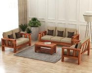 Mamta Furniture Solid Sheesham Wooden 7 Seater Sofa Set For Living Room Furniture - Honey Finish, Brown