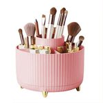 DASITON Large Capacity Makeup Brush Holder,360° Rotating Makeup Organizer,5 Slot Makeup Brushes Cup,for Vanity Decor,Bathroom Countertops,Desk Storage Container,Cosmetic Display cases(Pink)