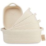 NaturalCozy 5-Piece Rectangle Storage Basket Set- Natural Cotton Rope Woven Baskets for Organizing! Small Basket for Montessori, Baby Nursery, Dog Toy Baskets, Cat Toy Box, Bathroom Organization Bin