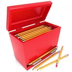 KIGGOS Pencil Dispenser Holder – Red Stainless-Steel Dispenser for Pencils with 6 Beautiful stickers for Decoration - Pencil Dispenser for Classroom, Home, Office, Teachers or Students