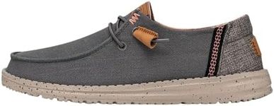 Hey Dude Women's Wendy Washed Canvas Charcoal Size 6 | Women's Shoes | Women's Slip-on Loafers | Comfortable & Light-Weight