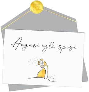 Joli Coon Biglietto auguri matrimonio con busta e sigillo adesivo dorato - Auguri agli sposi - Biglietti matrimonio auguri