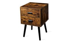 TianLang Mid Century Wooden Nightstand with 2 Drawer, Retro Bedside Table, Industrial Accent Side End Table for Bedroom Living Room, Stable Wood Legs, Easy Assemble Rustic Brown LJET003A