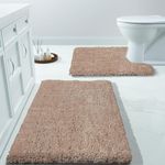 Xenluxe Premium Microfiber Bath Rug Set – –2-Piece Ultra-Soft, Plush, Highly Absorbent & Non-Slip – U-Shaped Contour Rug for Toilet. (2 - Beige, Standard)