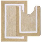 Pauwer Bathroom Rug Sets 2 Piece Ultra Soft Bathroom Floor Mats Non Slip Microfiber Bath Mat and U-shaped Toilet Rug Machine Washable Shower Mats(50X80cm+50X60cm, Beige)