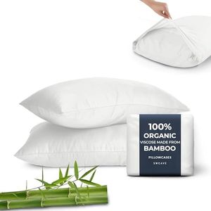 Sweave 100% Organic Viscose Derived from Bamboo Pillowcases King Size -Cooling Pillow Cases Double Stitch- Skin-Friendly Pillow Cover - 7" Envelope Pillowcase Closure -Ivory King Pillow Cases Set of 2