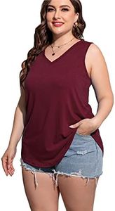 CARROTMOB Plus Size Womens Tank Tops Summer Sleeveless Loose Fit V Neck Casual Tshirts Wine red 4X