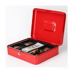 oddpod™ DL Metal Cash Box & Jewelry Safe Locker with Plastic Coin Tray & Key Lock - X-Large (Red)