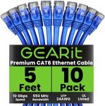 GearIT Cat 6 Ethernet Cable 5 ft (10-Pack) - Cat6 Patch Cable, Cat 6 Patch Cable, Cat6 Cable, Cat 6 Cable, Cat6 Ethernet Cable, Network Cable, Internet Cable - Blue 5 Feet