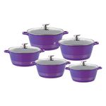 Durane Die-Cast Stockpot with Lid 5Pcs Set of Pots for Cooking Non-Stick Cooking Pot Casserole Set Glass Lid with Steam Vent Induction Casserole pan (Purple)