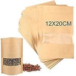 50PCS 360g Self-Sealing Kraft Paper Bags Reusable Seal Pouches with Notch and Matte Window 4.7x7.8 Inch/12x20CM