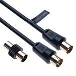 TV Aerial Ariel Cable Coaxial Extension Lead Freesat RF Male to Female Plug with Male Adapter Coax Coupler for Freeview TV, DVD, VCR, SKY HD Virgin, BT, TV Box Satellite Antenna M-F Splitter Black 1m