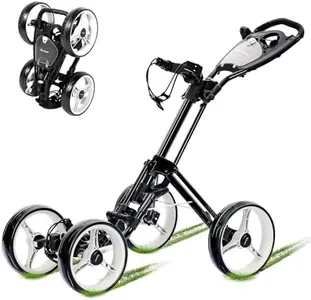 XDriveMax 4 Wheel Golf Push Cart - Aluminum Frame Lightweight, One-Step Foldable Compact Design, Portable Golf Bag Caddy with All-Terrain Wheels