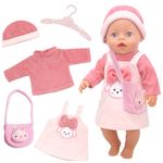 Doll Clothes for 14-18 Inch Baby Dolls, Sweet Rabbit Outfits Top Dress Hat Hanger and Bag, Pink Doll Clothes Compatible with 45 cm New Born Baby Dolls Girls Birthday (Rabbit)(No Doll)