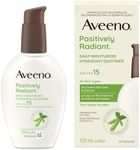 Aveeno Positively Radiant Daily Moisturizer SPF 15 - Face Lotion with Soy Formula for Dry Skin, Hypoallergenic & Oil-Free Lotion, Evens Tone & Texture, Non-Comedogenic Moisturizer for Face 120 mL