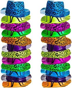 Neon Party Hats - 24 Pack - Plastic Gangster Hats - 80s Party Hats - Animal Print Party Hats by Funny Party Hats