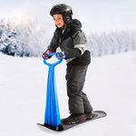 INCALCU Foldable Blue Snow Ski Scooter with Grip Handle, Fold-up Snowboard Scooter Use on Snow & Grass for Kids Toddlers Teenagers - Blue