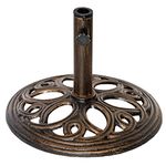 Outsunny Patio Umbrella Base Stand, Round Cast Iron Umbrella Holder for Outdoor, Patio, Garden,Deck and Beach, Fit Dia. 1.5", 2" Pole, Bronze