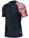 HUGE SPORTS Men's Splice Sun Protection Rash Guard Short Sleeves(Bee Together,S)