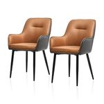 TUKAILAi Dining Chairs Set of 2 Brown Grey Color Faux Leather Upholstered Kitchen Leisure Chairs Armchair with Backrest and Metal Legs, Lounge Living Room Accent Reception Chairs