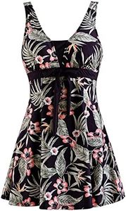 wantdo Women's One Piece Swim Dresses Plus Size Tankini Swimsuit Sea Flower 22/24 Plus