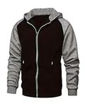 Fashion Mens Hoodies Casual Full-Zip Patchwork Fleece Jacket Athletic Contrast Color Pullover Black