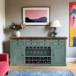 JAE Furniture Wooden Bar Cabinet for Living Room | Wooden Bar Cabinet Home | Bar Counter for Home | Wooden Antique Bar Cabinet | Solid Wood (Teal Distress)