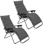 BUYEREMPIRE 2 Piece Padded Zero Gravity Chairs with Cushions Foldable Outdoor Camping Garden Sun Lounger Comfortable Non-Slip Reclining Folding Beach Furniture (Grey With Grey Cushions)