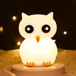 LOVERUIS Owl Night Light Children, 7 Colour Changing LED Portable Touch Baby Lamp, USB Rechargeable Silicone Animal Night Light for Children Nursery Toddler Girls Birthday Gift Room Decor (Owl)