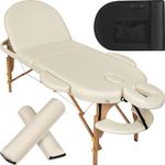 TecTake® Portable Massage Table, Adjustable Beauty Bed with Extra Thick Padding, Water and Oil Resistant Vinyl Cover, Foldable Design, Includes Storage Bag, Ideal for Salon, Tattoo, Therapy - beige