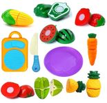 9 Pc Cutting Fruit Vegetable Play Food Kitchen Toys with 1 Chopping Board and 1 Knife Pretend Play Educational Toy for Toddlers Children Birthday Gift