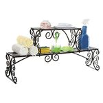 MyGift Over-the-Sink Black Metal Scrollwork Design 2 Tier Kitchen Organizer Shelf Rack Stand