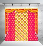 Dhara Pink Lotus (8FT-8FT) Backdrop Cloth for Pooja Functions, Traditional Background Curtain Cloth for Festival -Washable Fabric