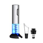 WIWONEY Electric Wine Opener, Automation Bottle Opener, Stainless Steel Electric Wine Corkscrew with USB Charging Port, Foil Cutter, Vacuum Stopper and Pourer