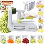 Brieftons 10-Blade Vegetable Spiralizer: Zucchini Spiral Slicer & Veggie Noodle Maker, Japanese Steel Blades, Catch Container, Strong Suction Cup, Blade Caddy, 4 eBooks | Low Carb, Vegan, Gluten-Free