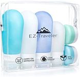 EZ-Traveler Silicone Travel Bottles & Toiletry Bag - Leak Proof, Refillable Shampoo, Lotion And Conditioner Containers. Tsa & Airline Approved