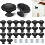 FAURAPMNG 25 Pieces Round Kitchen Cabinet Knobs, 27mm Round Drawer Pulls, Cabinet Handles Cabinet Door Knobs, Cupboard Handles, Drawer Handles Hardware with Screws for Dresser Drawer (Matte Black)