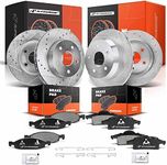 A-Premium Front & Rear Drilled and Slotted Disc Brake Rotors and Pads Kit Compatible with Jeep Grand Cherokee 1999-2002 Replace # 05018592AA 12-PC Set