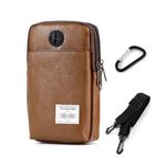 Leather Cell Phone Holster with Shoulder Strap, Phone Holster Crossbody Bag, Travel Waist Pouch Purse Fits for iPhone Case Holder， Mobile Phone Wallet Clip That can be Carried Anywhere (Three Brown)