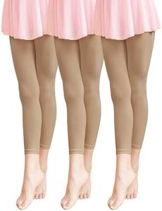 Daydance Girl's Women's Footless Tights for Dance, Balle, Gymnasics, Tan-3 Pairs-upgrade, 8-12 Years