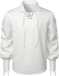 VATPAVE Mens Lace Up Pirate Shirts Viking Renaissance Cosplay Costume Medieval Tops Victorian Steampunk Large White LC28