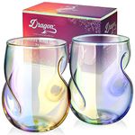 Dragon Glassware Stemless Wine Glasses - Stemless Wine Glass Set with Finger Indentations - Set of 2, 16 oz Iridescent Short Wine Glasses Set - Red Wine Glasses - Naturally Aerates Wine