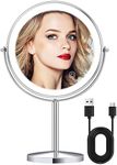 8" Makeup Mirror with Lights, Rechargeable 1X/10X Magnifying Lighted Makeup Mirror with 3 Colors Lighting Double Sided 360°Rotation Touch Sensor Dimming Brightness Vanity Mirror